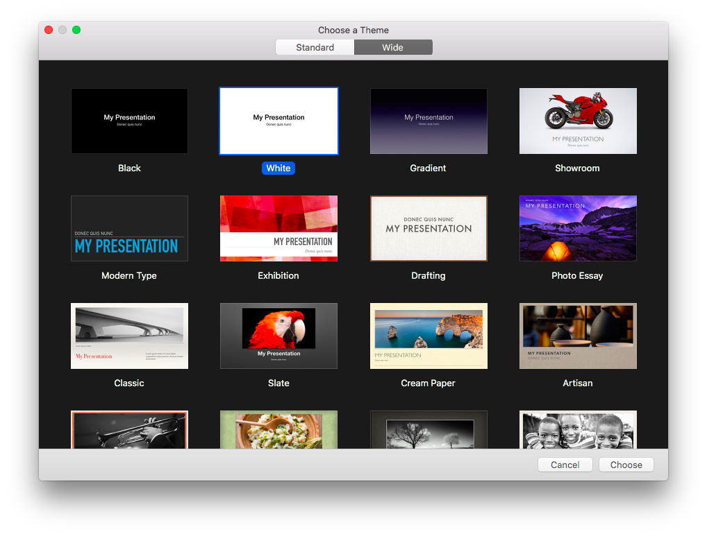 theme selection in keynote