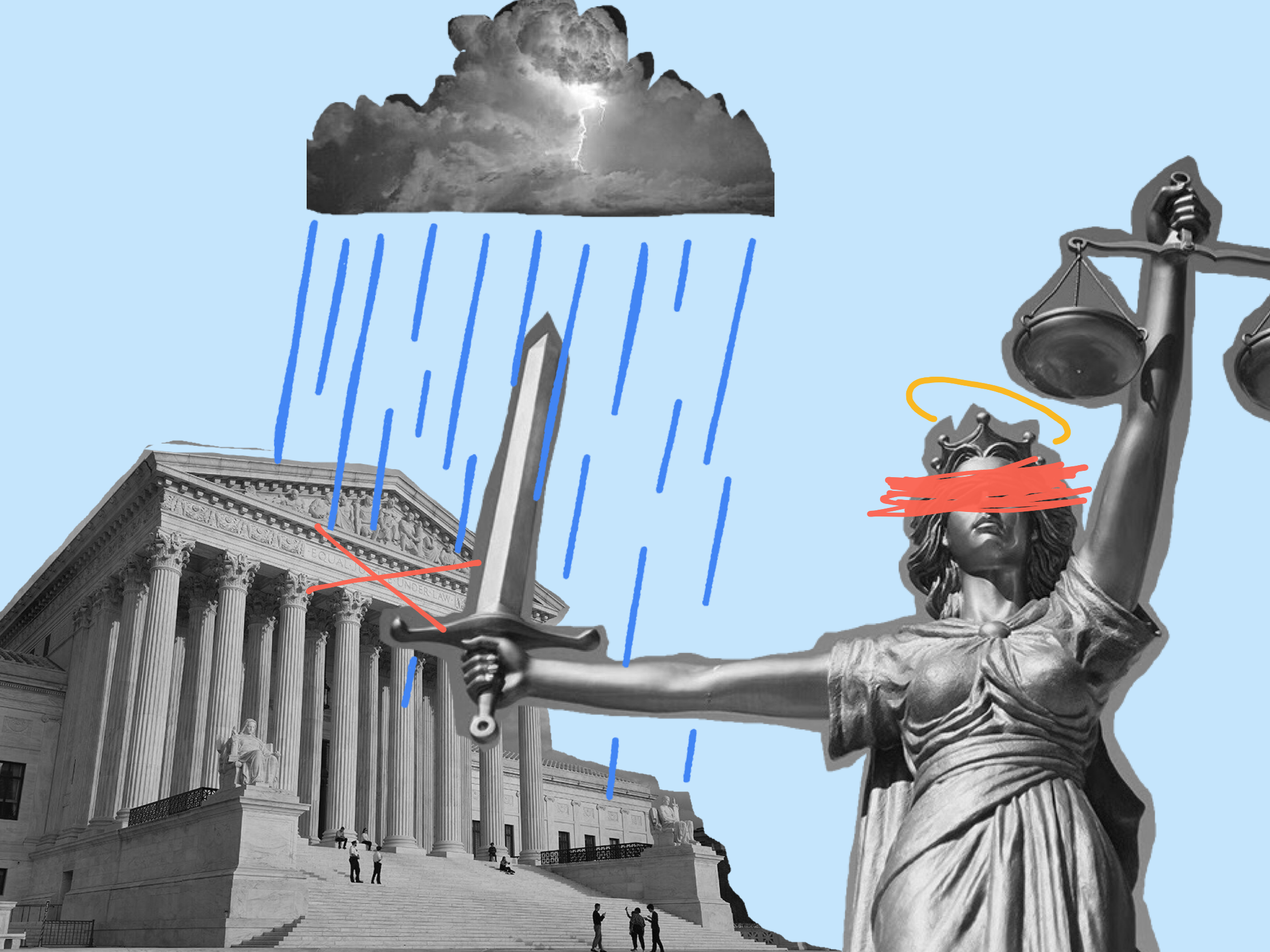 The Supreme Court under a dark storm cloud.